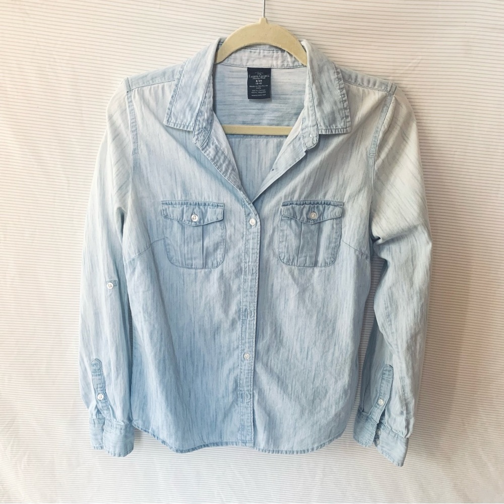 Faded Glory Light Wash Denim Button Down Shirt